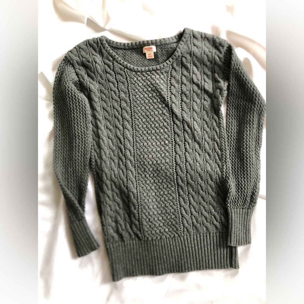 Grey Cable Knit Cotton Sweater